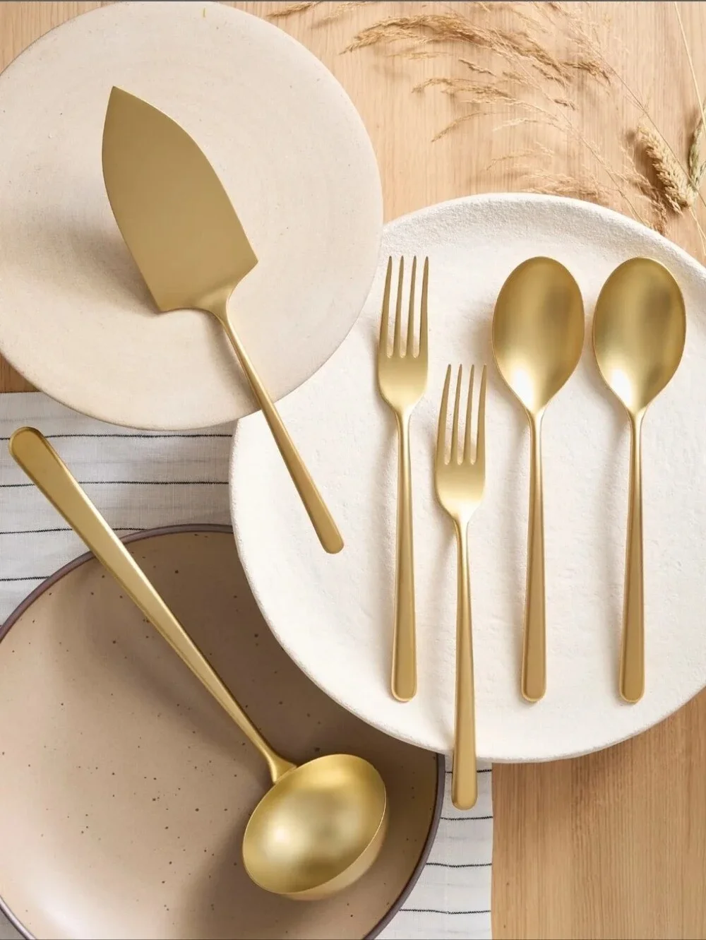 NEW! Quince- Sambonet Gia Minimalist 6 Piece Brushed Gold Serving Set! (X66)